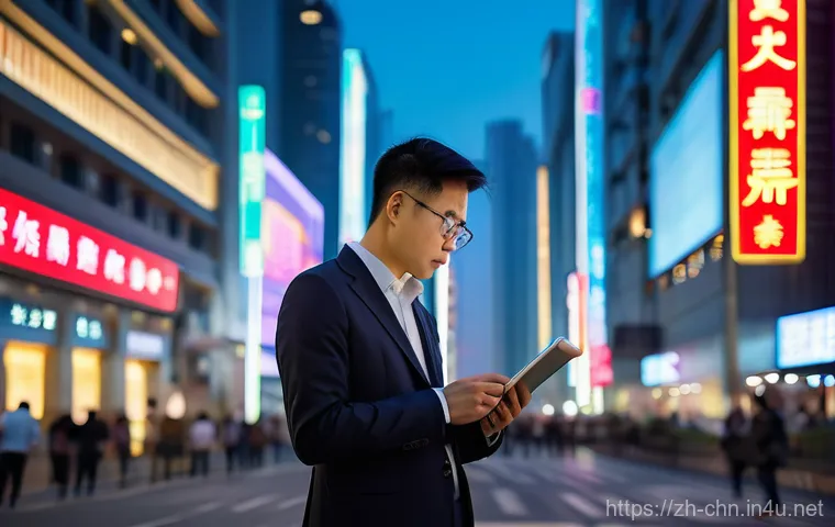 중국어 실무 경험을 블로그에 공유하기 - A diverse professional, dressed in smart business casual attire, stands thoughtfully in a bustling, ...