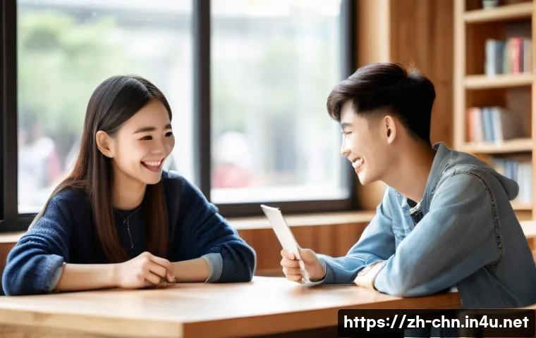 중국어 실기 시험 문제 유형 분석 - **Prompt: Two young adult students, a male and a female, are enthusiastically practicing Chinese con...