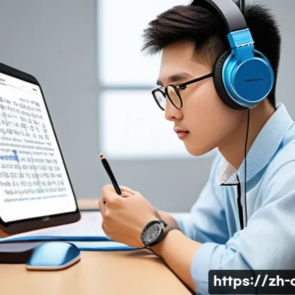 HSK 리스닝 실력 향상법 - **Prompt 1: Focused Analysis of HSK Listening Difficulties**
An illustration of a young adult (a...