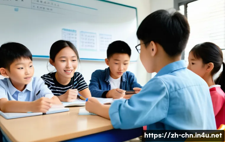 HSK 학습 중 자주 하는 실수 - A modern Chinese classroom scene focused on vocabulary learning strategies: a diverse group of young...