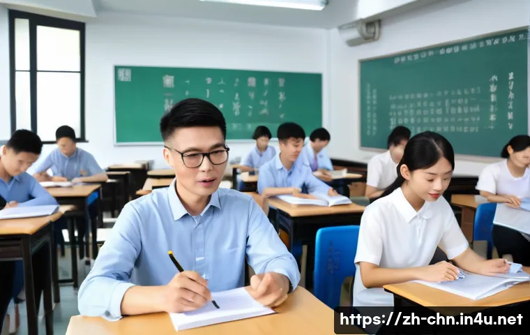 HSK 시험 합격률 분석 - A modern classroom scene in mainland China with diverse adult students attentively taking an HSK int...