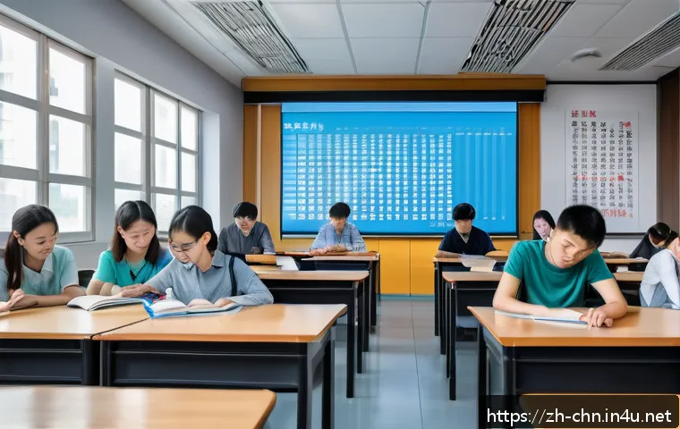 HSK 자격증과 해외 대학 입학 사례 - A modern classroom scene in a Chinese university, featuring diverse international students attentive...