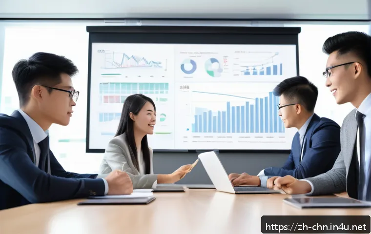 중국어 실무 경험 공유 - A modern office meeting scene featuring a diverse group of young professionals engaged in a role-pla...